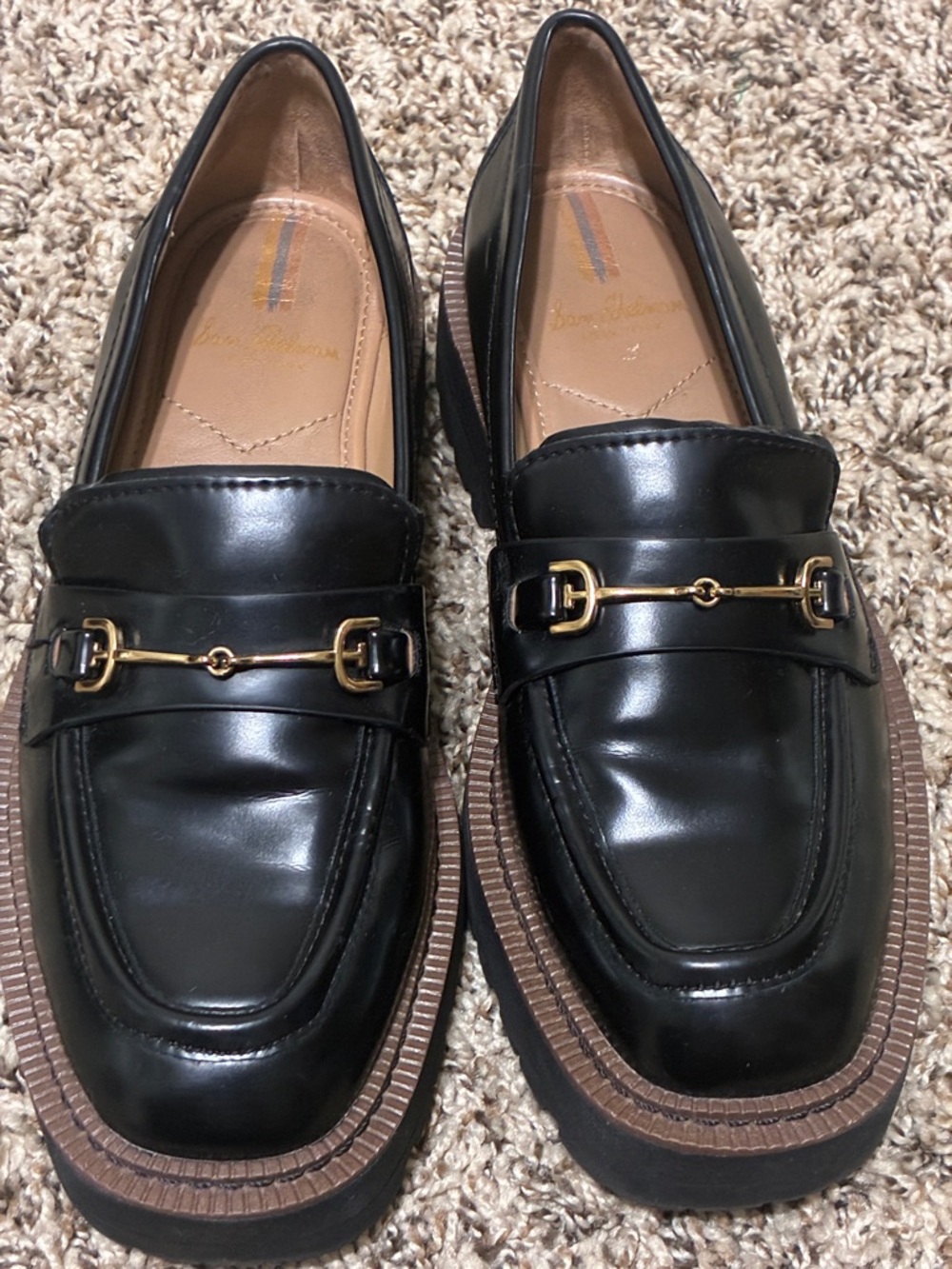 Sam Edelman Black Leather Loafers with Gold Bit